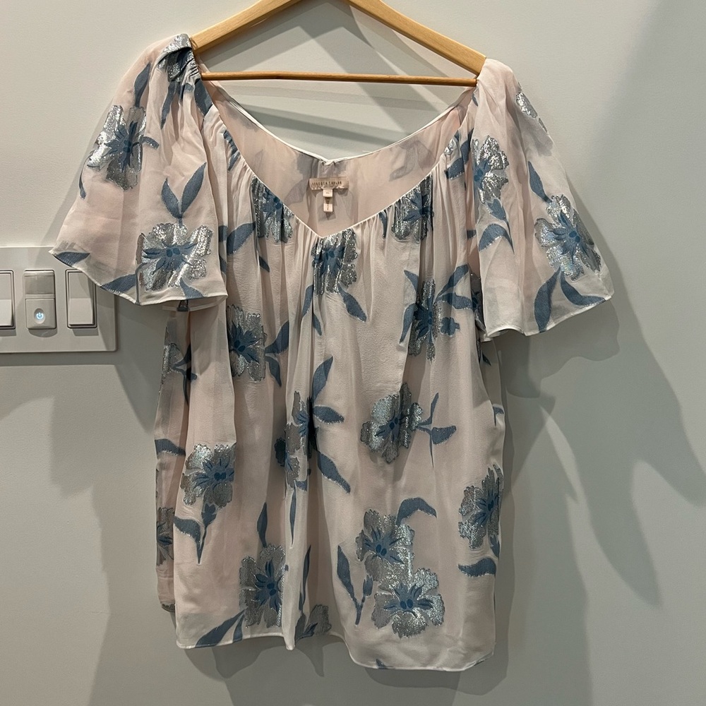 Rebecca Taylor Womens Fleur Metallic Blouse Silk